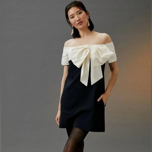 Anthropologie Maeve Black & White Colorblocked Shift Mini Dress Size S Small NWT - Picture 2 of 9